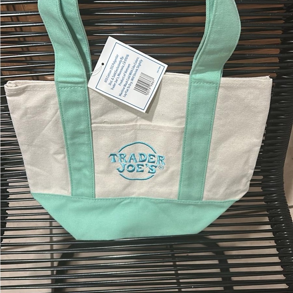 Mini Pastel Canvas Tote Bag Mint Green and Cream